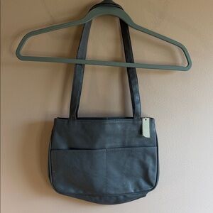 Minimalist Charcoal Shoulder Bag with Front Pocket